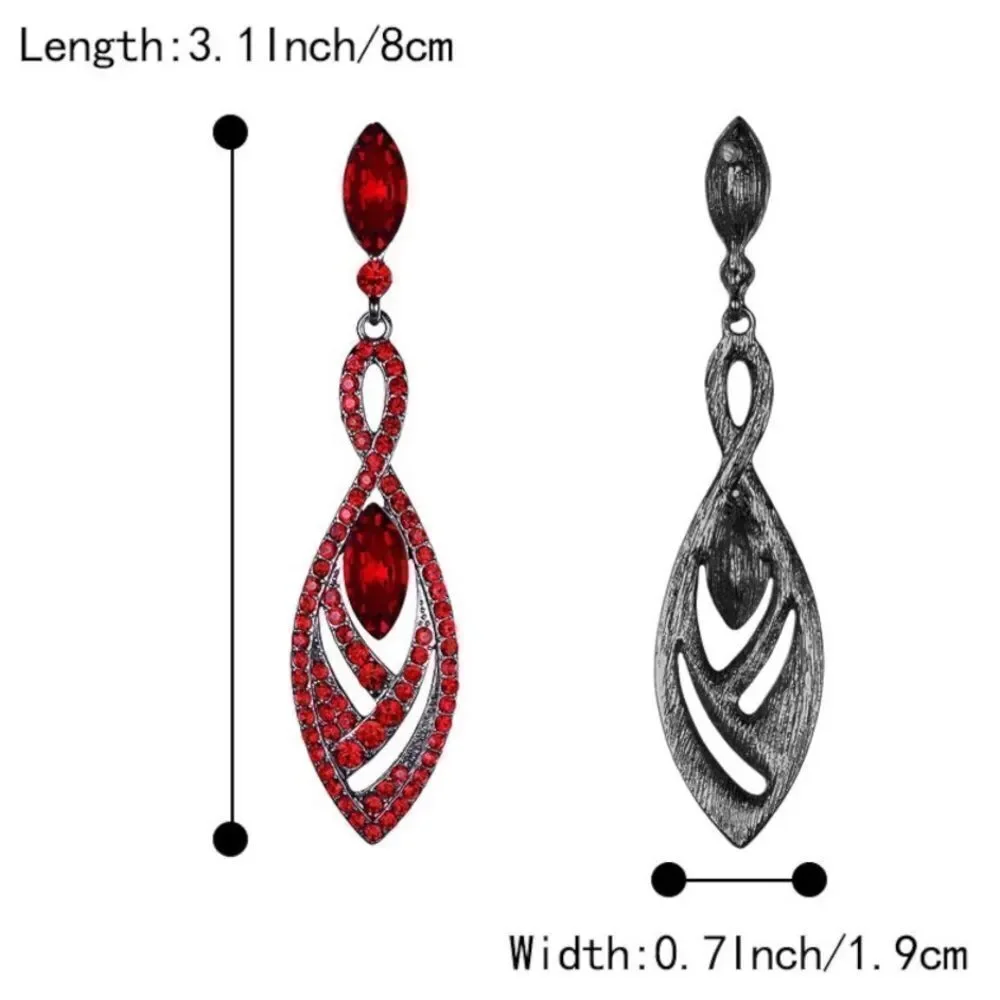 Gun Metal Black with Ruby Red Austrian Crystal Twisted Chandelier Post Earrings